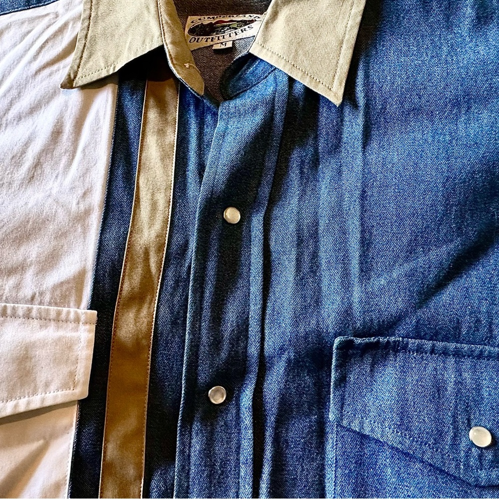 Outerknown Denim and Tan Button-Down Shirt